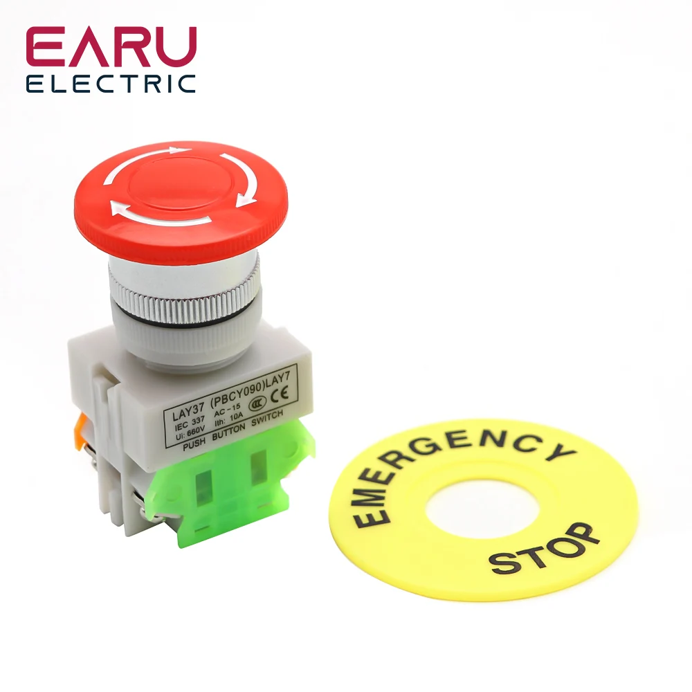 Tapa de seta roja 1NO 1NC DPST interruptor de botón de parada de emergencia AC 660V 10A equipo de interruptor elevador enganche autobloqueo