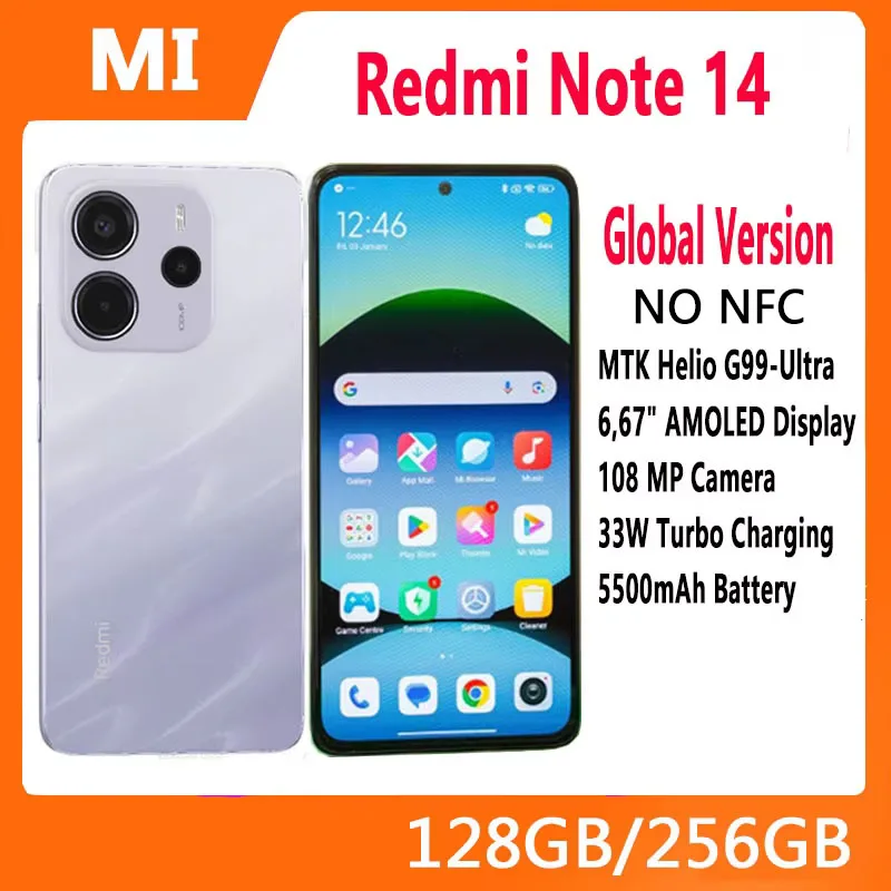 【Marchio+】 Versione globale Xiaomi Redmi Note 14 MediaTek Helio G99-Ultra 108MP AI 5500mAh Display AMOLED da 6,67" 120Hz
