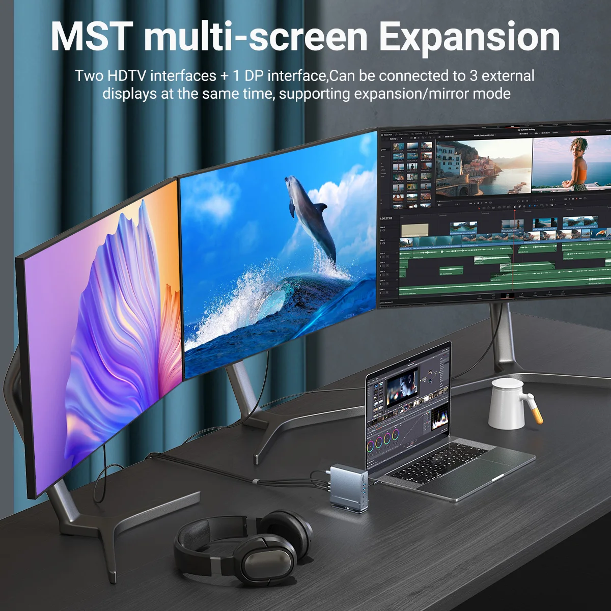 ドッキングステーション,Mac pro,トリプルモニター付き垂直ハブ,4k hd,rj45,1000m,usb 3.0, 2.0,pd 3.0,sd,tf,オーディオ3.5, 15 in 1