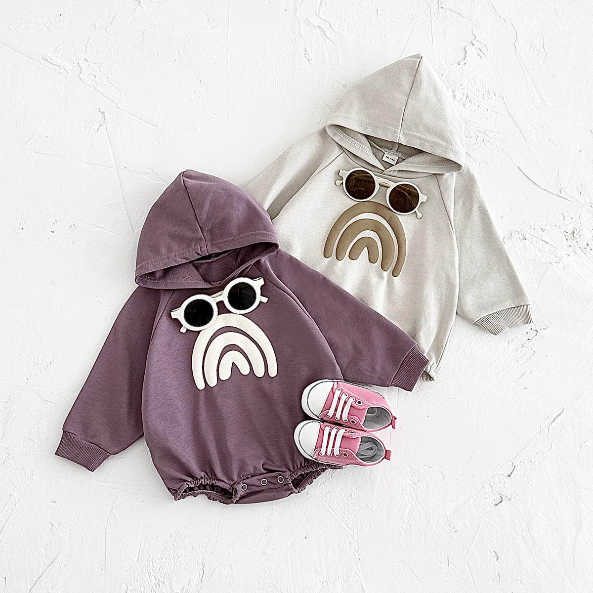 Autumn Newborn Baby Rompers Infant Kids Cotton Long Sleeve Rainbow Hoodie Romper  Boy Girls Jumpsuits Baby Clothes 0-24M