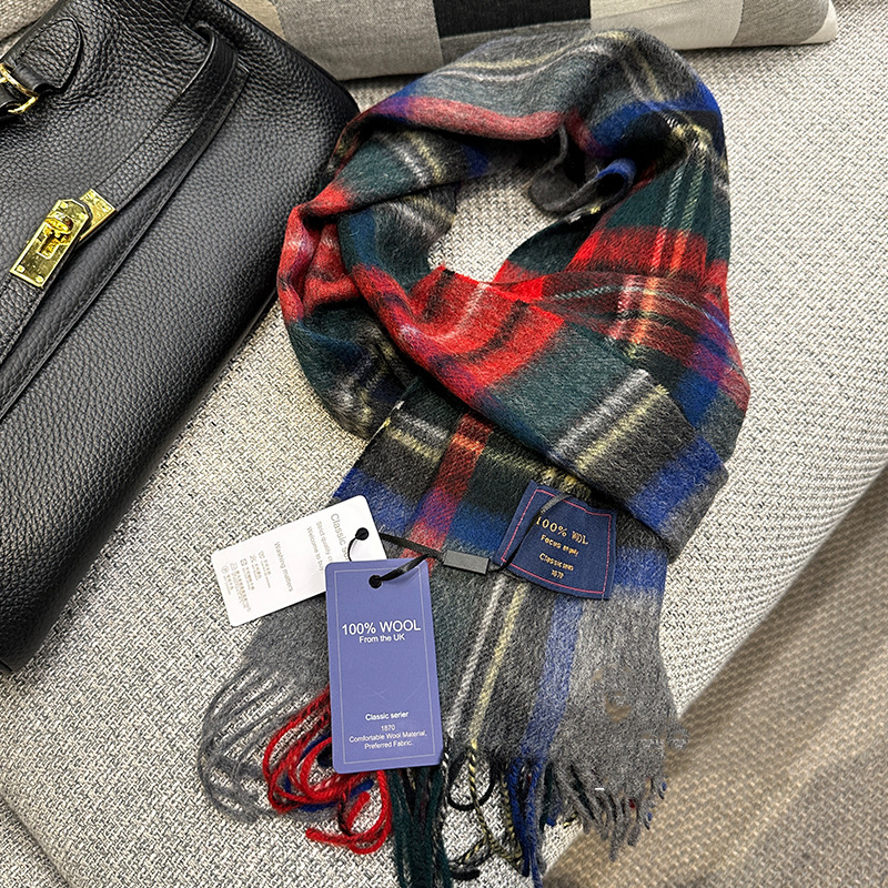 Britse Klassieke Hoge Kwaliteit Australische Wol 100% Geruite Sjaal Mannen Vrouwen Herfst Winter Warm Gestreepte Sjaal Wrap Kasjmier Dekens