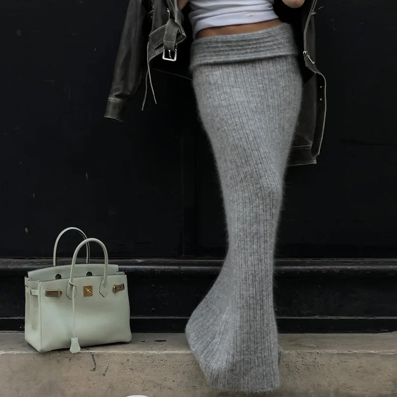 Lygens-faldas de punto elegantes para mujer, faldas ajustadas lisas elásticas de cintura alta, ropa de calle coreana Y2K, venta al por mayor de invierno