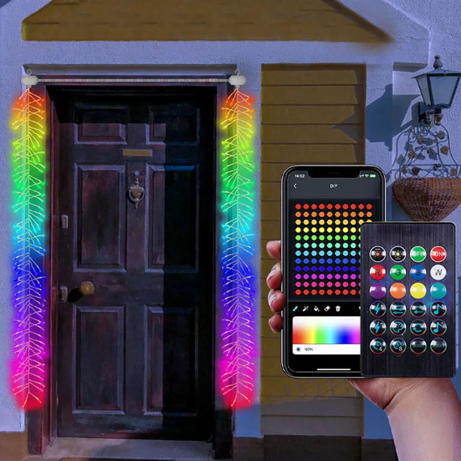 1,65 m RGBIC Smart Firecracker Lichterkette Dreamcolor App-gesteuerte Weihnachts-Cluster-Lichterkette für Tür- und Fensterdekoration