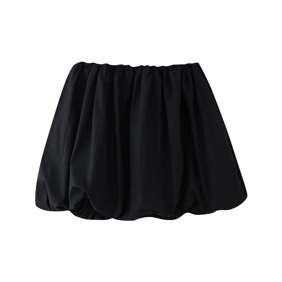 DUOPERI Mini falda de globo lisa para mujer, Falda corta informal Y2K con cintura alta elástica a la moda para mujer