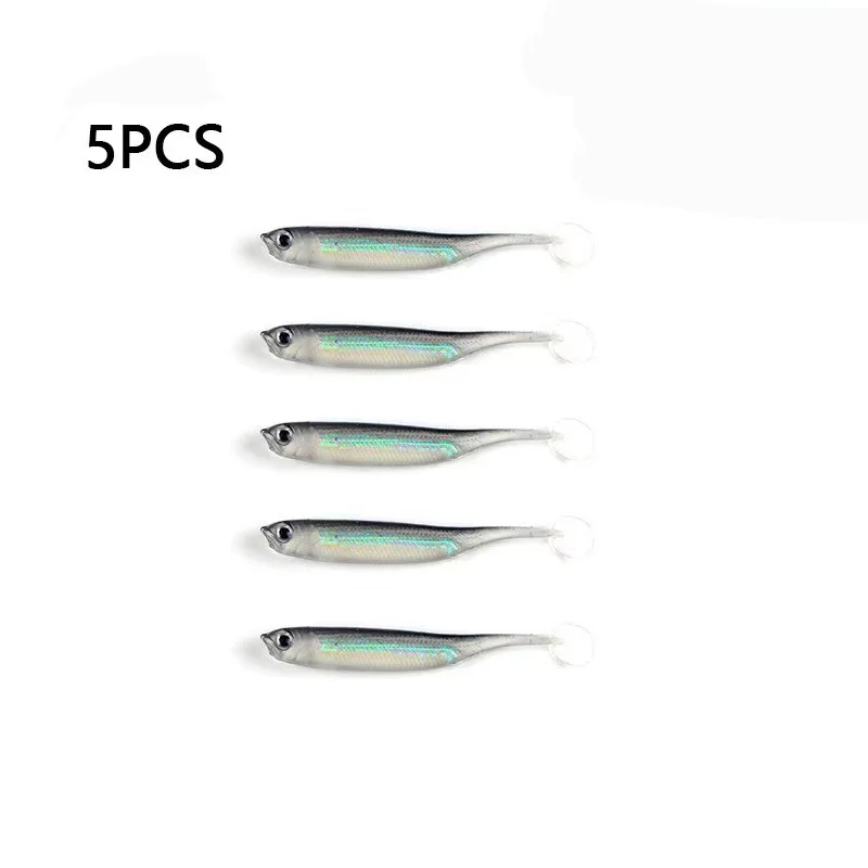 5 unids/lote cebo suave de pesca cola en T Señuelos de Pesca de peces Color arcoíris columpio de lentejuelas cebo giratorio de pesca