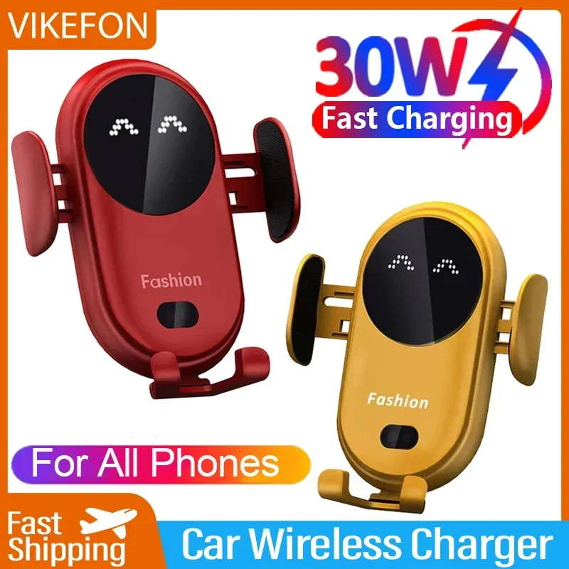 VIKEFON 30W Car Wireless Charger Car Phone Holder for iPhone 12 Pro Max 11 Pro X MAX 8 7 Plus Intelligent Infrared Phone Holder