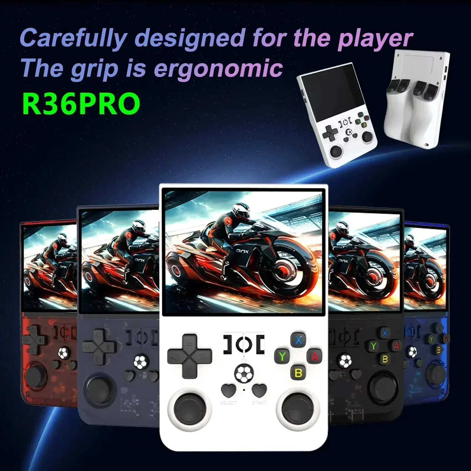 Console per videogiochi portatile R36PRO, sistema Linux, schermo IPS da 3,5 pollici, lettore video tascabile portatile, 64 GB, 128 GB