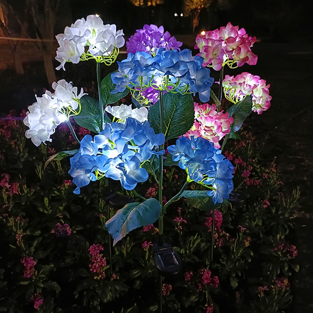 3 kopf Hortensien Rose Blume Solar-Led-Licht Outdoor Garten Rasen Lampen Für Garten Gemüse Patch Terrasse Landhaus Dekoration