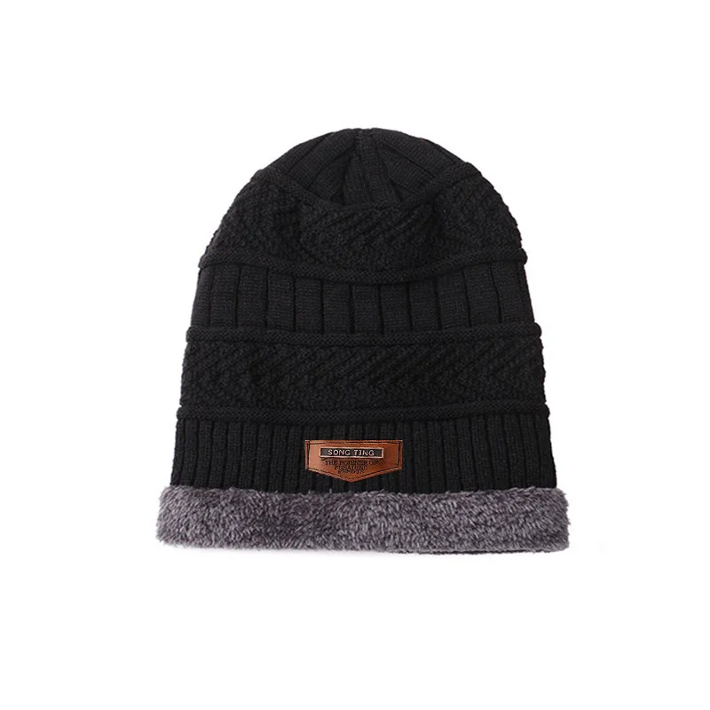Cappello lavorato a maglia ispessito invernale da uomo, collo caldo in velluto, cappello integrato, cappello di lana ispessito, donne antivento e resistenti al freddo