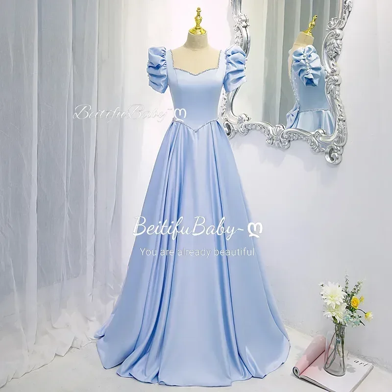 Vestido feminino estilo palácio, vestido curto de manga, arco com pérolas, vestidos de baile, Dubai Clothing, Baile de Banquete, 2024