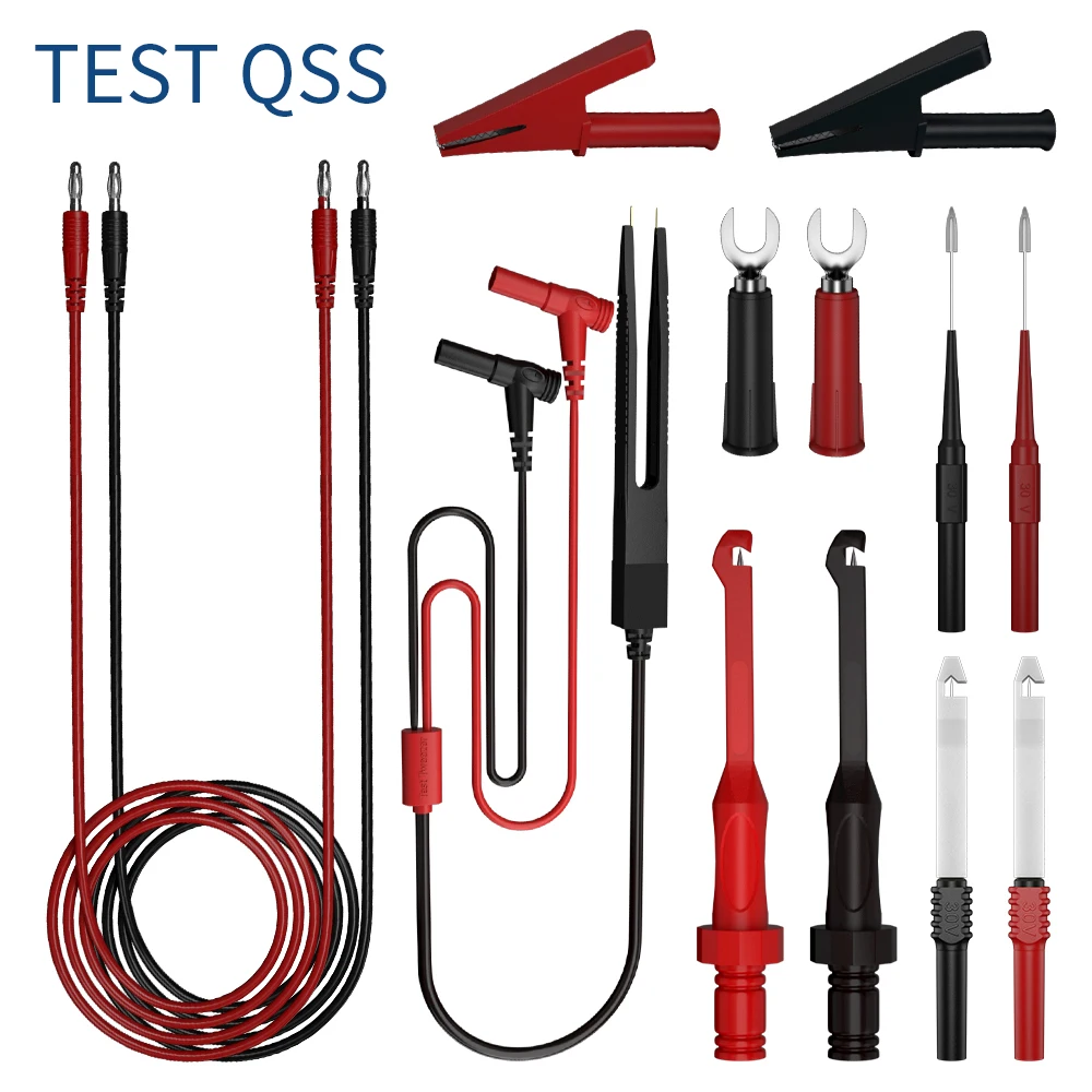 Kit de cables de prueba para multímetro QSS, juego de sondas de prueba eléctricas digitales con pinzas de cocodrilo, pinzas de prueba, Pin de sonda trasera perforadora de cables