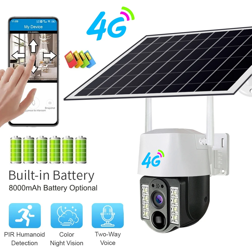 4G Sim Solar Kamera Outdoor Wireless IP Camara Low Powered Batterie PIR Bewegungserkennung Wasserdichte CCTV Home Security Schutz