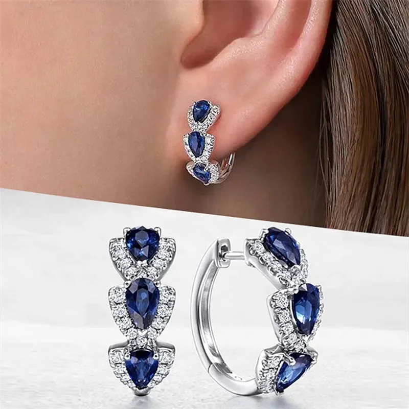 Huitan Luxus Trendy Blaue Zirkonia Creolen Hochzeit Party Elegante Accessoires für Frauen Jahrestag Geschenk Neue Schmuck