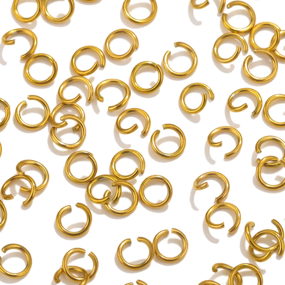 Aço inoxidável Abrir Jump Anéis, PVD Banhado A Ouro Conectores, DIY Fazer Jóias, Split Ring, Achados Acessórios, 100Pcs