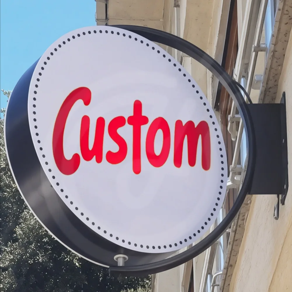 Custom 360 Rotating Light Box Acrylic LED for Storefronts Double Sided Round Box Outdoor Waterproof Hanging Sign
