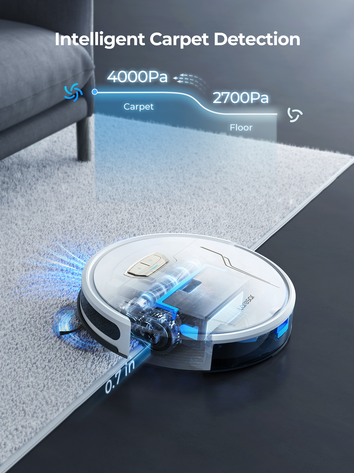 Laresar 3S Robotstofzuiger en Dweil, Draadloze APP-besturing, Slim Geplande Elektrische Reiniging van 5000Pa voor Huisvloeren en Tapijten