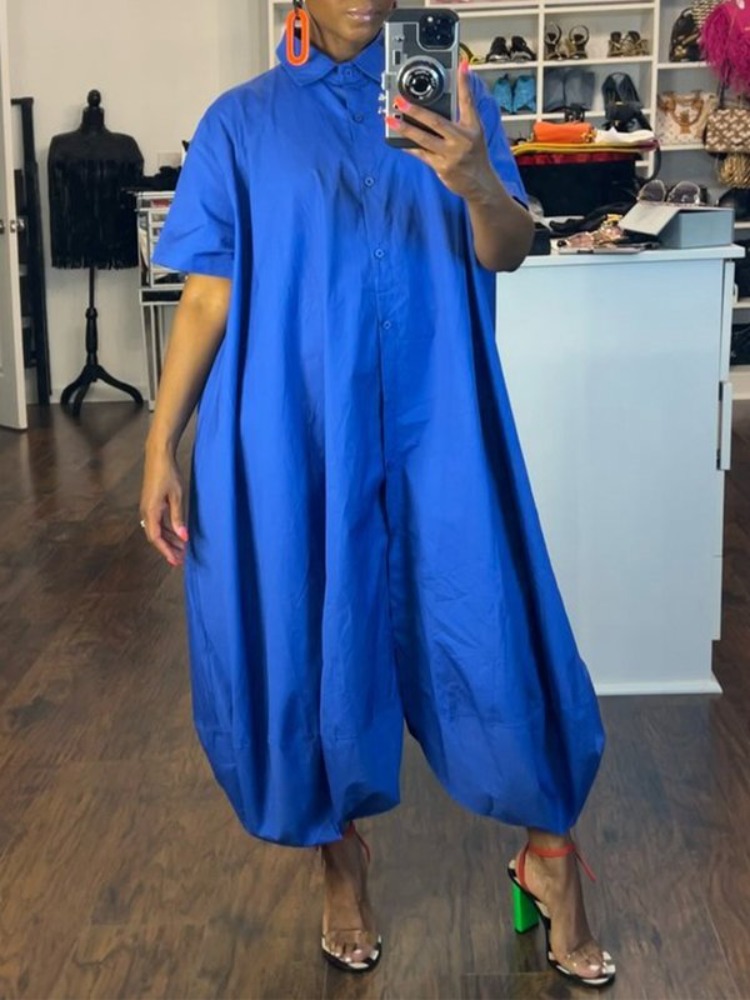 Onecozyday женский летний свободный комбинезон, однотонный комбинезон с воротником с лацканами и короткими рукавами, на пуговицах, повседневный уличный комбинезон