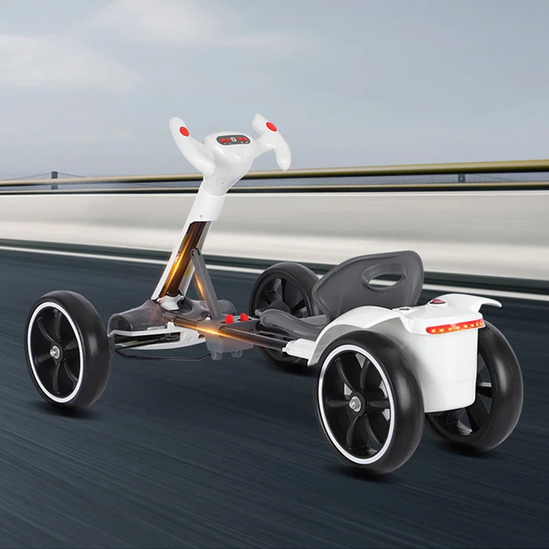Carrinho elétrico Karting de quatro rodas, dobrável e assento, portátil e leve, sem necessidade de instalação