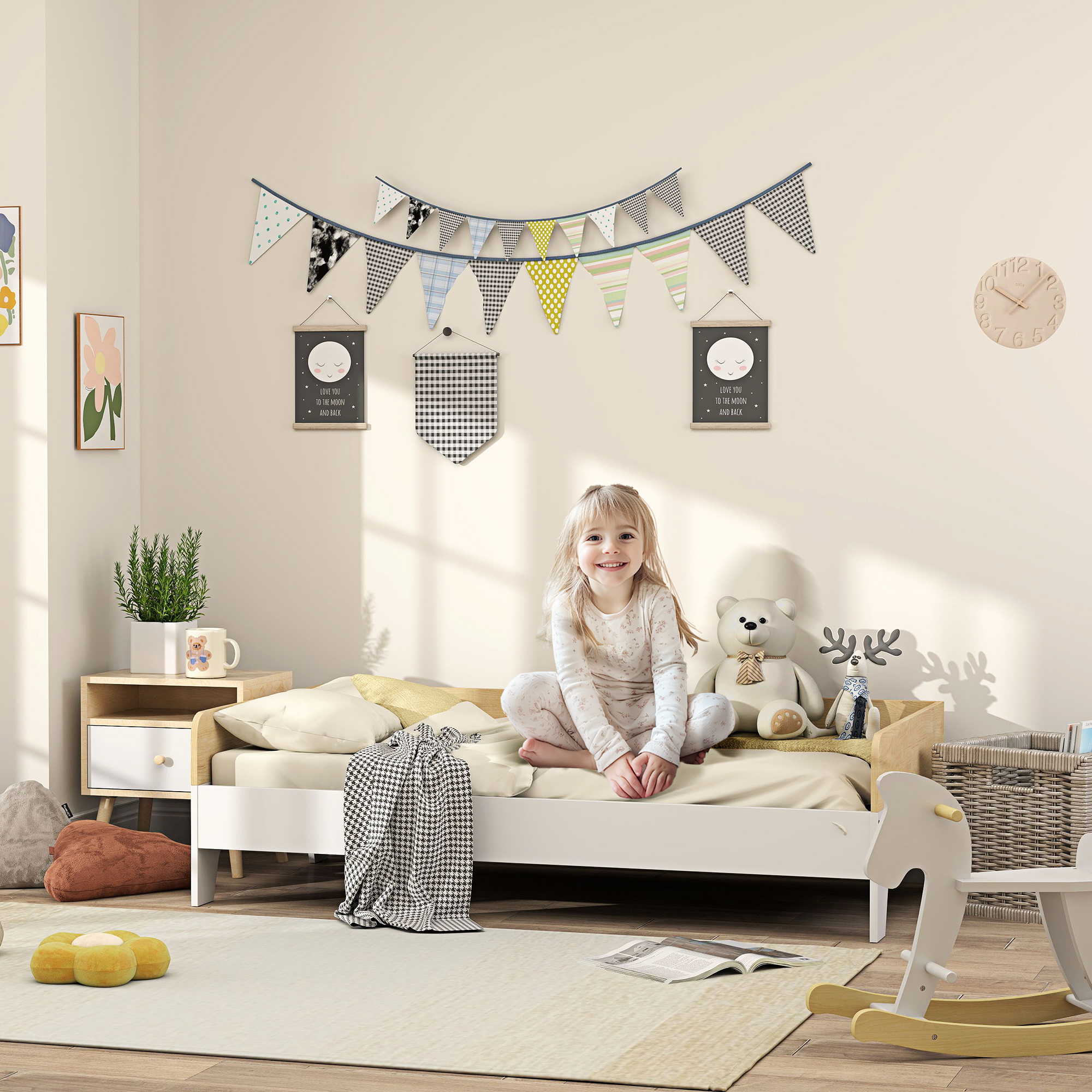 Aiyaplay cama para niños de 3 años 140x70 cm carga 80 kg blanco y natural