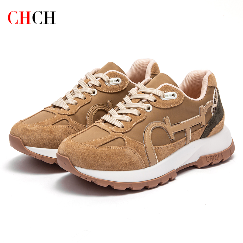 CHCH รองเท้าเทนนิสสตรีใหม่ Cowhide หนัง Splicing รองเท้าแบนการออกแบบตามหลักสรีรศาสตร์การแก้ไขกระดูกนักเรียนกีฬารองเท้า