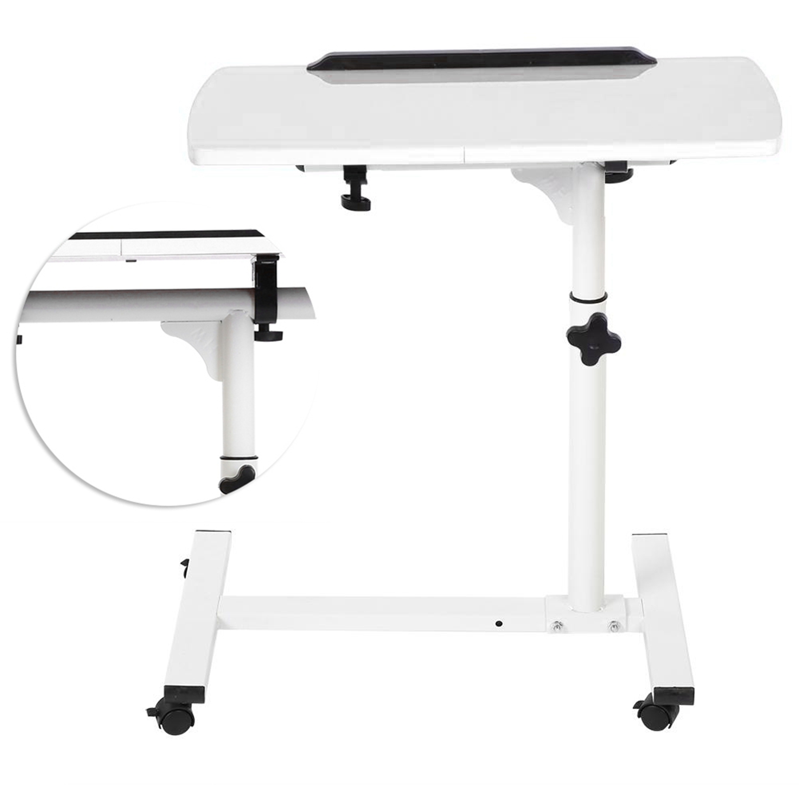 Bureau multifonctionnel pour ordinateur portable avec roulettes, blanc, collation de nettoyage, lit, canapé