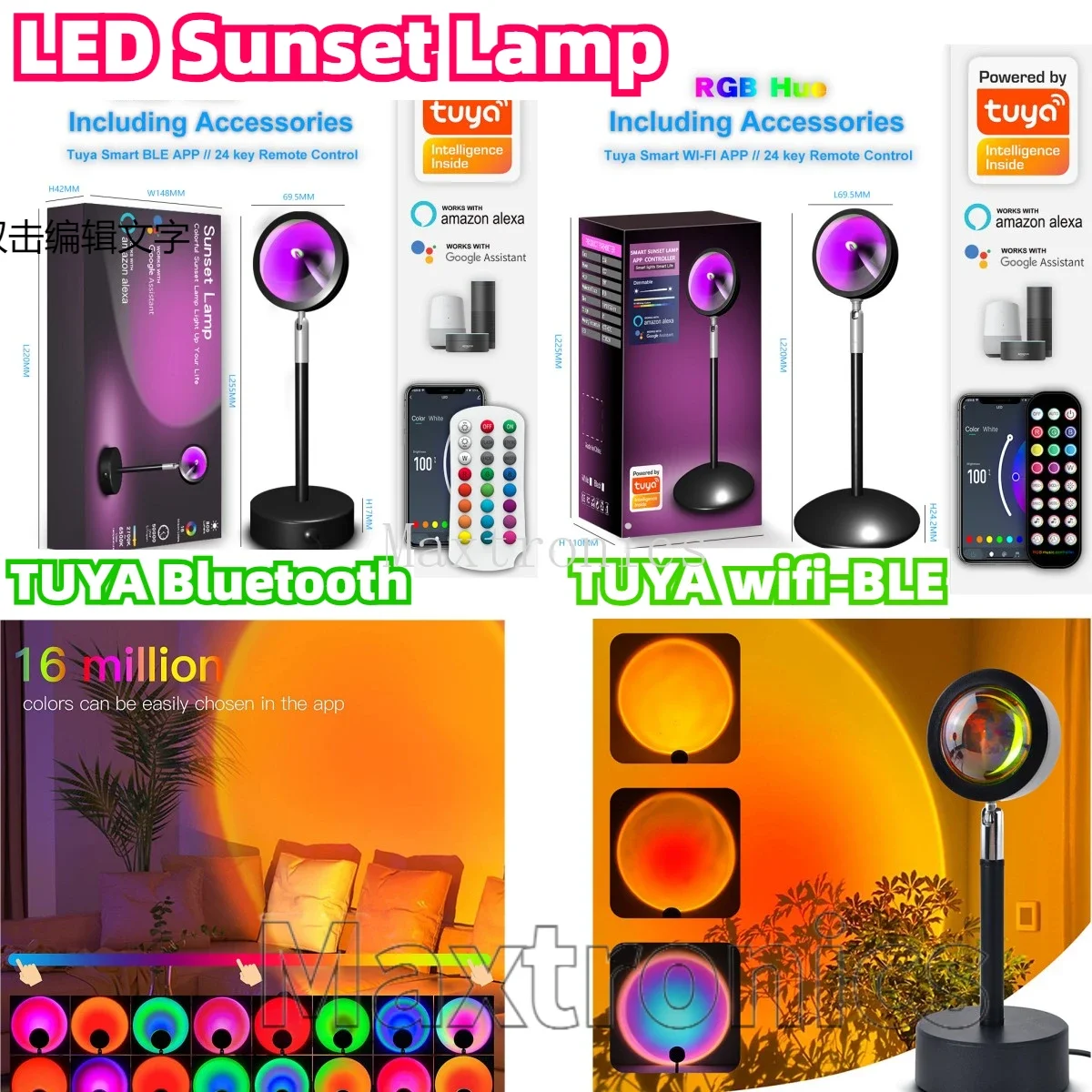LED-Sonnenuntergangslampe TUYA Bluetooth / WIFI App-Steuerung Bunte wechselnde Musiksynchronisierung für Broadcast Schlafzimmer Home Decor Regenbogenlicht