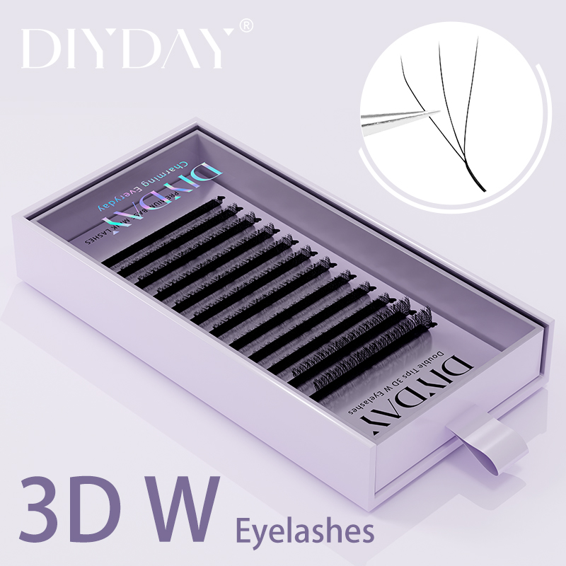 DIYDAY extensión de pestañas en forma de 3D 6D W, pestañas con doble punta en forma de W, suaves como el cabello humano, ventilador para extensiones de pestañas, suministros de pestañas