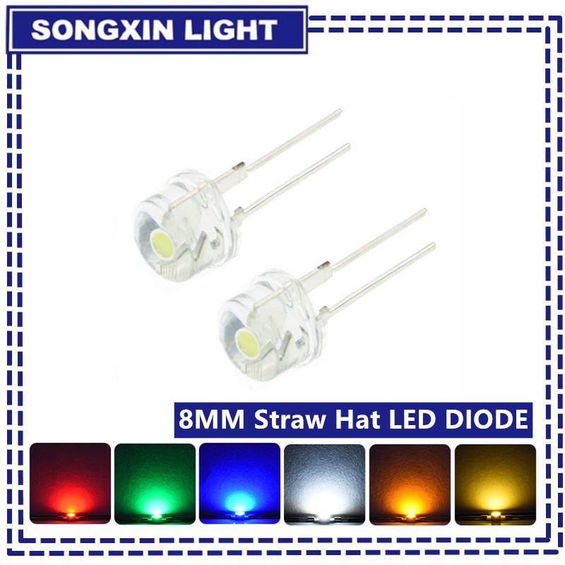 10PCS NEW F8 8mm 0.5W 3.0-3.2V Straw hat LED White Super bright LED lamp Wide Angle Transparent LED Lamp Strawhat LED