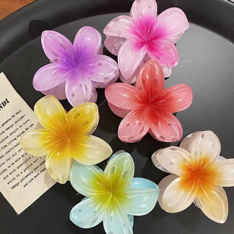 Conjunto de accesorios para el cabello con flores degradadas de seis colores, horquillas de estilo playero, pinzas en forma de garra de flores, horquillas de flores de verano, estilo hawaiano