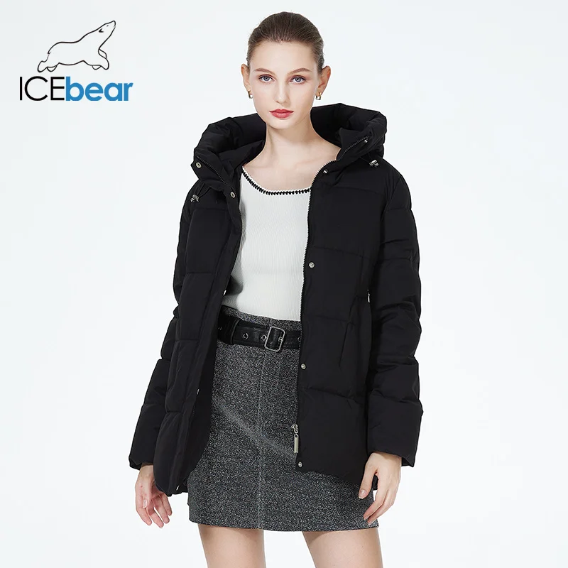 Icebear 2023เสื้อคลุมตัวสั้นให้ความอบอุ่นสำหรับผู้หญิง, เสื้อคลุมซิปเสื้อแขนยาวกันลมมีฮู้ด GWD3911I