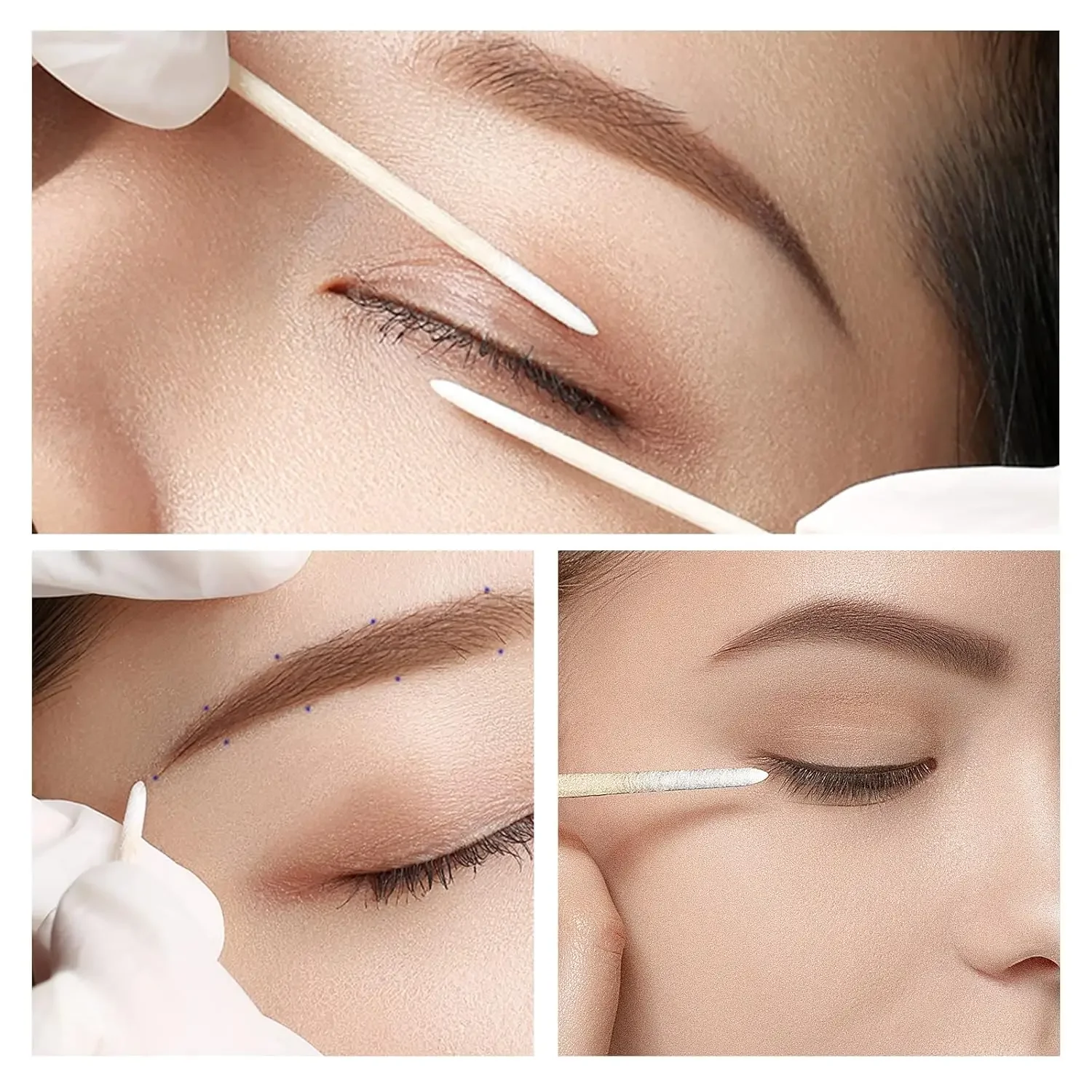 CDY2400pTATTOOBLU Ear Care ทําความสะอาดไม้ Handle Pointed Tip หัว CottonPermanent Eyebrow Eyelash Tattoo ด้ายแต่งหน้าความงามลบ