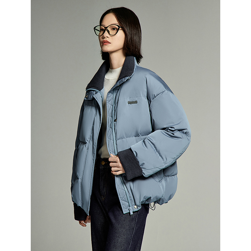 Toyouth Women Down Jacket 2023 Winter Long Sleeve Lapel Loose Thick Coat Knitted Splicing Versatile Apricot Blue Outwear