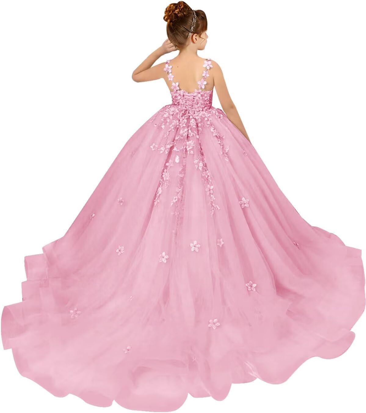 Tulle Flower Girl Dresses for Wedding Floral Appliques Princess Pageant Dress Girls Birthday Party Ball Gown