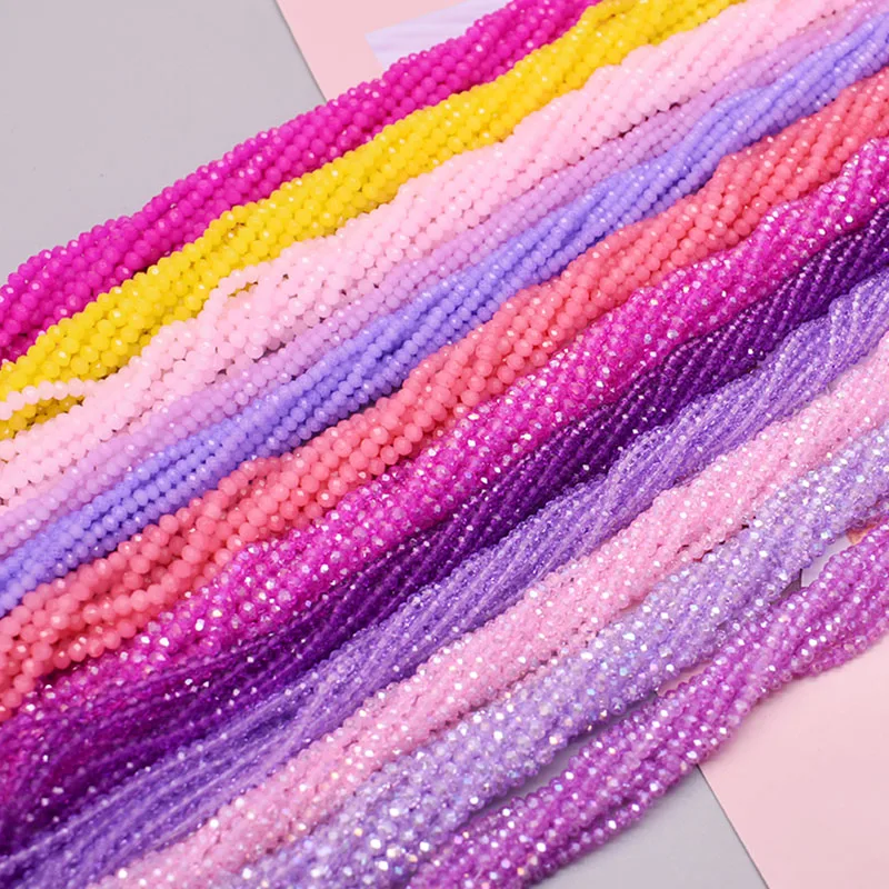 Cuentas de cristal de 1, 2, 3 y 4mm de color rosa y rojo, espaciador plano facetado suelto, cuentas de vidrio para la fabricación de joyas DIY