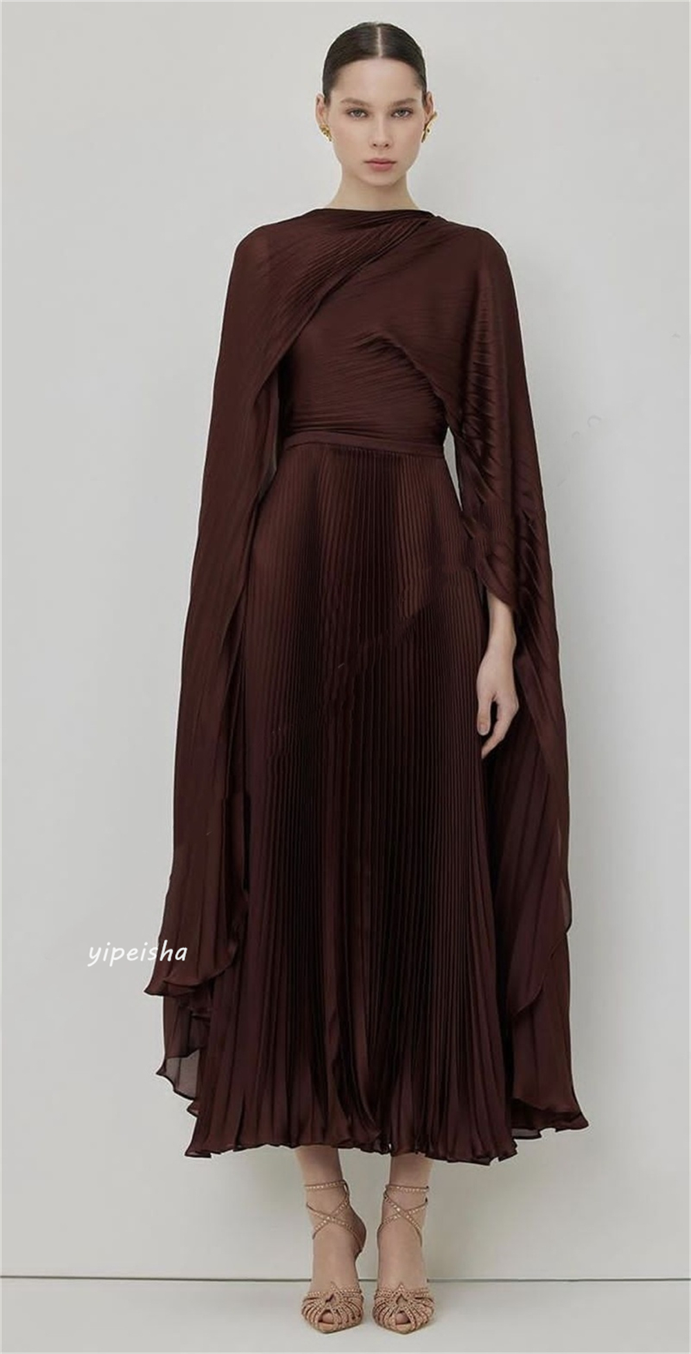 Customized  Evening Jersey Ruched  A-line High Collar Bespoke Occasion Gown Midi Dresses