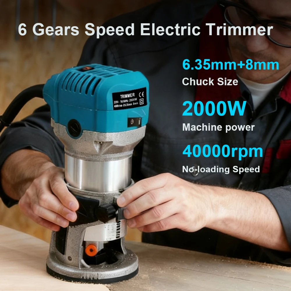 6 Speeds Electric Wood Router 2000W for 6.35/8mm Wood Milling Cutter 220V EU Plug Wood Milling Machine Diy Carpenter Tools
