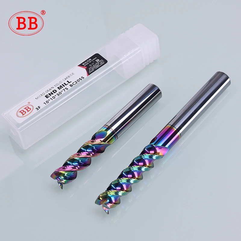 BB 3F End Mill 3 Flutes Aluminum Milling Cutter CNC High Performance Machining Tool Tungsten Carbide DLC Coated