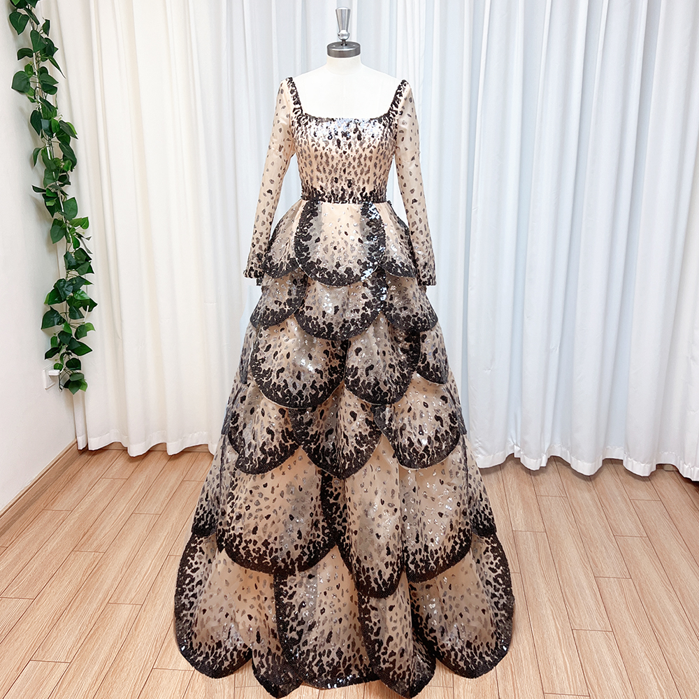 Luxury Dubai Aline Evening Dress for Women 2025 Sequin Tiered Ruffles Elegant Long Formal Prom Wedding Party Gowns Customized