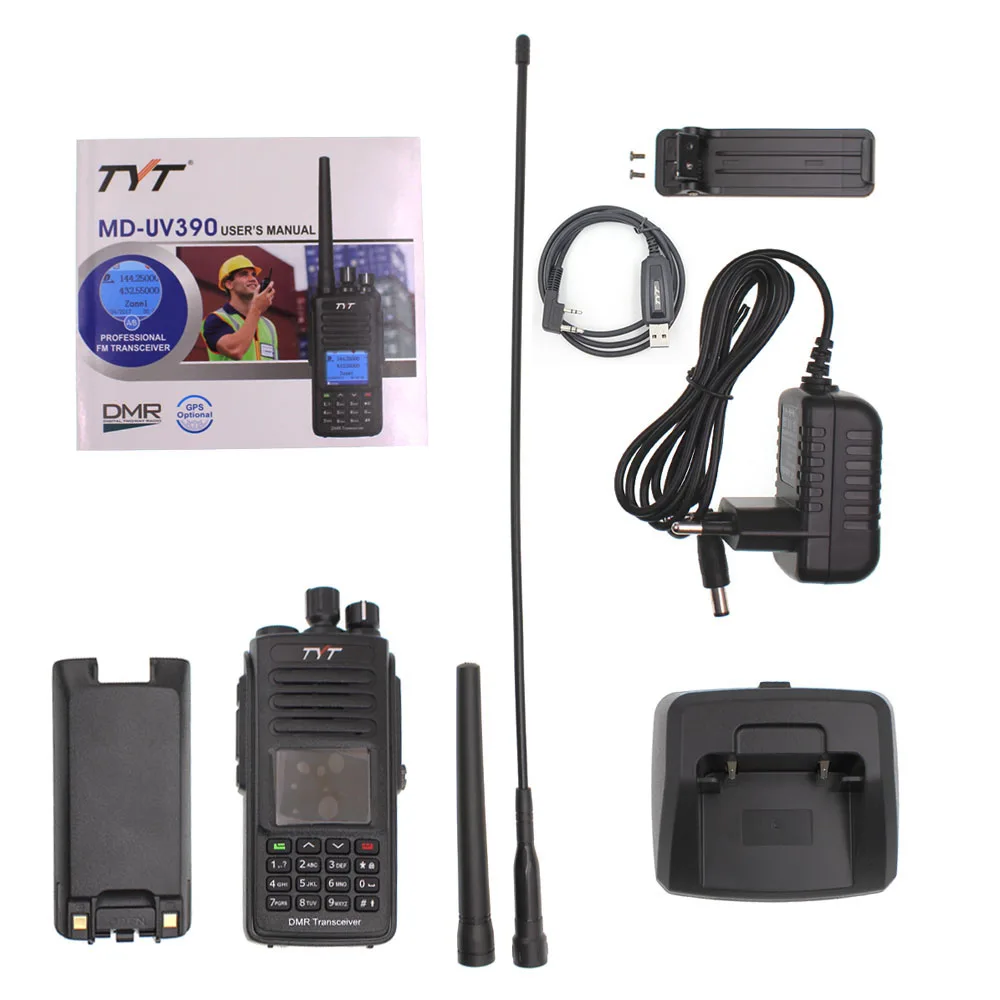 Tyt MD-UV390 10w walkie talkie gps aes 256 zwei wege radio dual band vhf/uhf digital ip67 wasserdicht dmr radio mit kabel