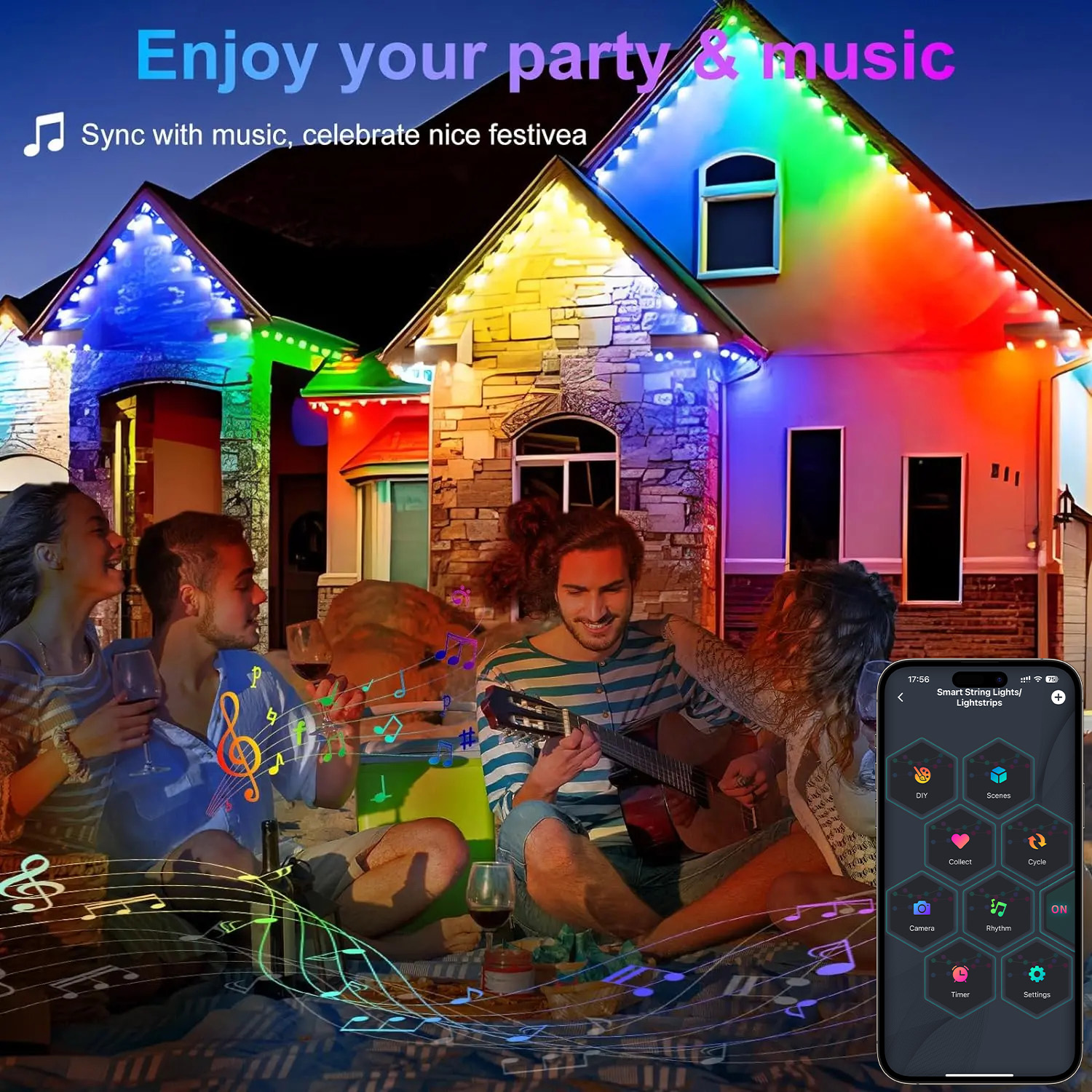 300FT 180LED Permanent Eaves LED Lights Outdoor Waterproof RGB String Lights DIY Scene Christmas Birthday Holiday Party Lighting