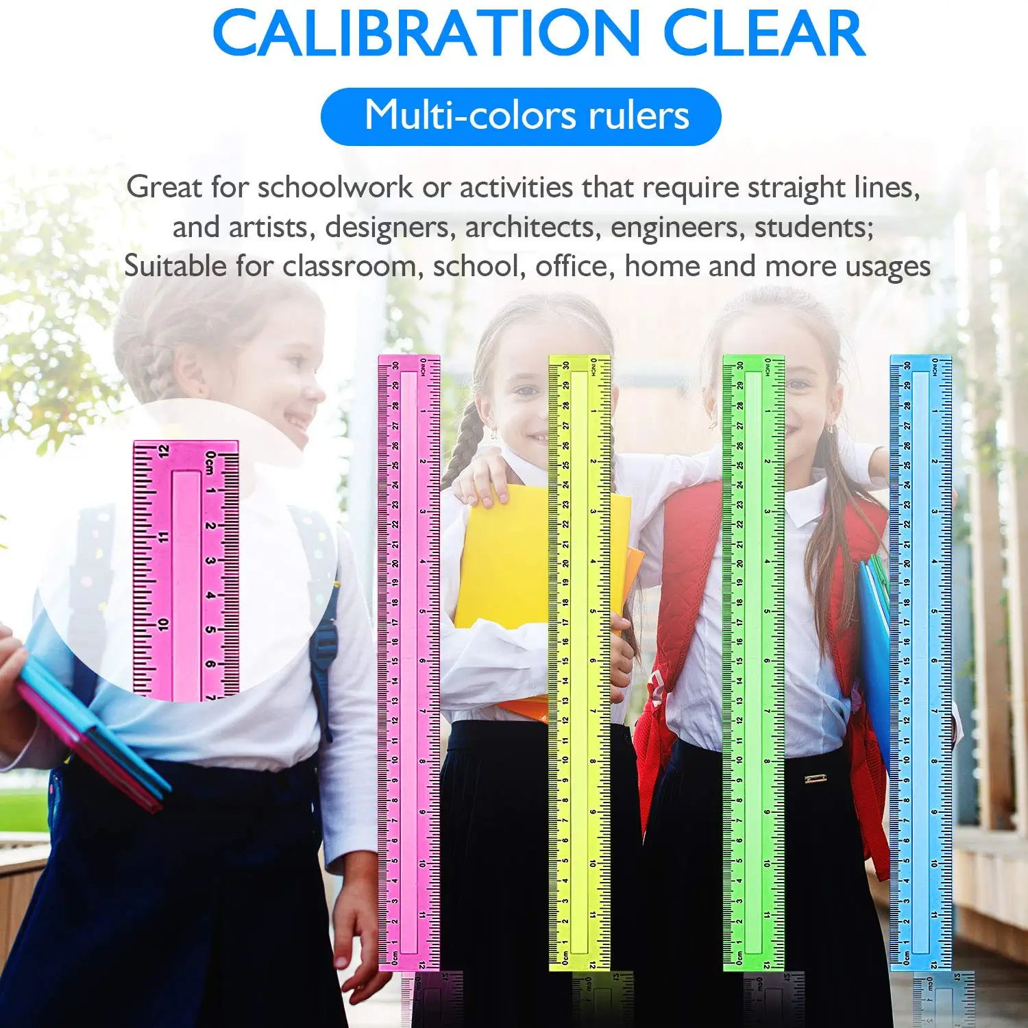4pcs/Set Color Transparent Plastic Ruler Student Drawing Measuring Tool 30cm Long Ruler Suitable For School Office Stationery