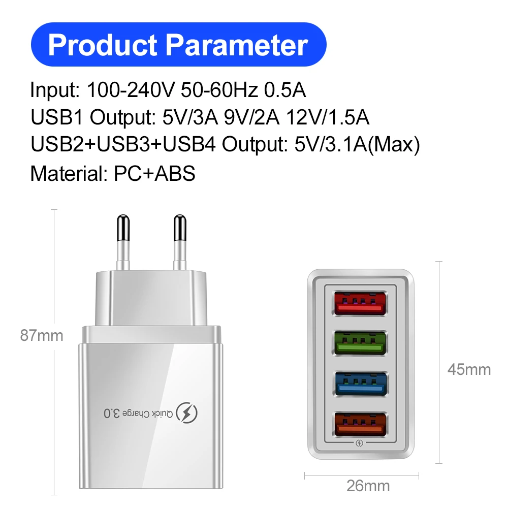 สำหรับไอโฟน 14 ที่ชาร์จ USB ชาร์จเร็ว 3.0 สำหรับซัมซุง เสี่ยวมี่ มิแท็บเล็ตโทรศัพท์มือถืออะแดปเตอร์ชาร์จไฟปลั๊ก EU/US ชาร์จเร็ว