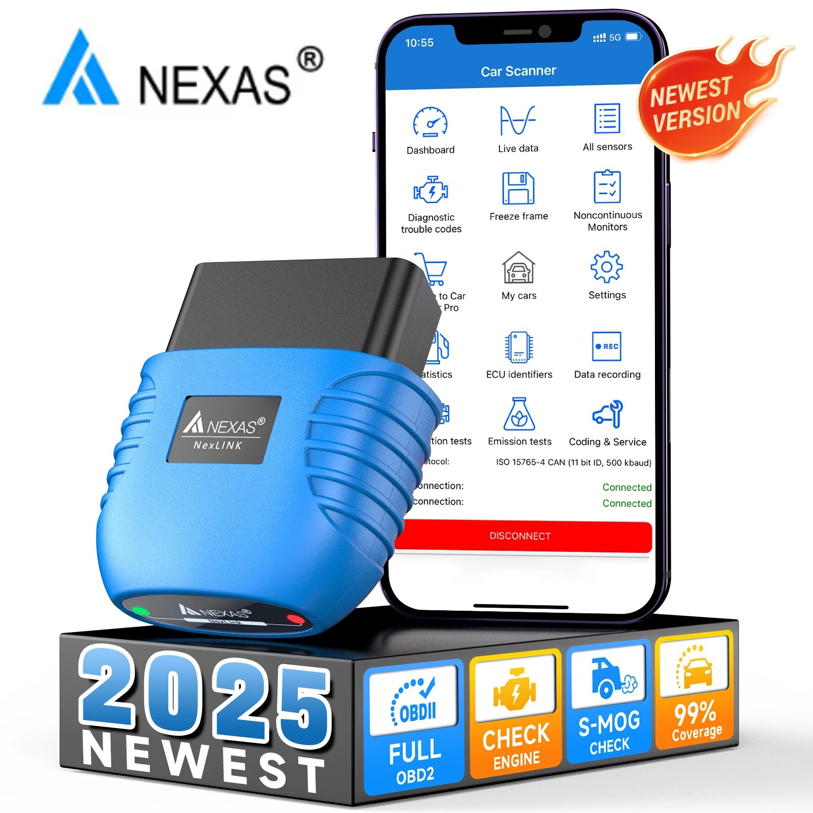 NEXAS NexLink Motocycle Diagnostic Tool Bluetooth 5.0 OBD2 EOBD Scanner voor iOS Android Windows Fout Code Reader Check Engine