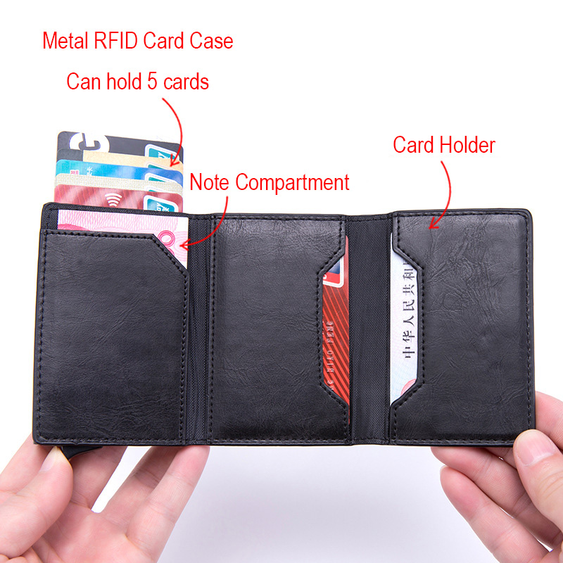 자석 Rfid 차단 카드 홀더 지갑 남성 얇은 슬림 Cartera 가죽 동전 지갑 남성용 작은 남성 블랙 Walet 미니 지갑