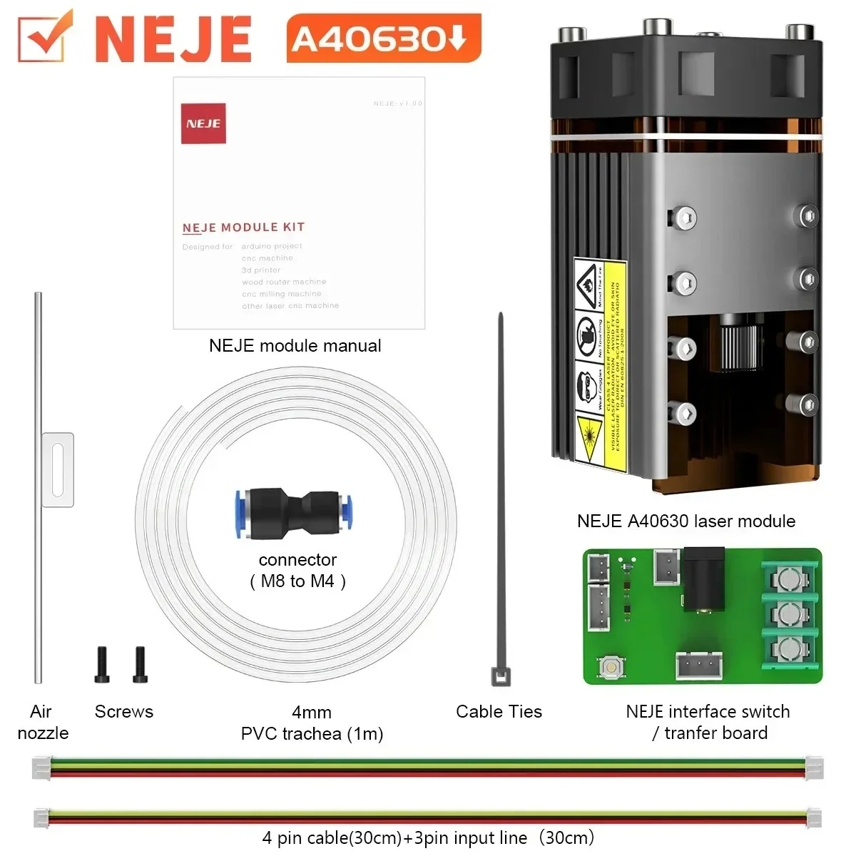 Módulo láser NEJE N30820/E80/A40630/A40640 módulo láser profesional de 20-120W, tecnología de punto de presión, herramienta de corte por láser