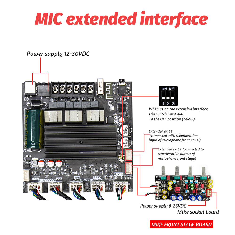 Placa amplificadora de potência Bluetooth de 2.1 canais ZK-ST21 100W + 100W + 200W/chip TPA3221/AUX/USB/controle APP/fiação externa