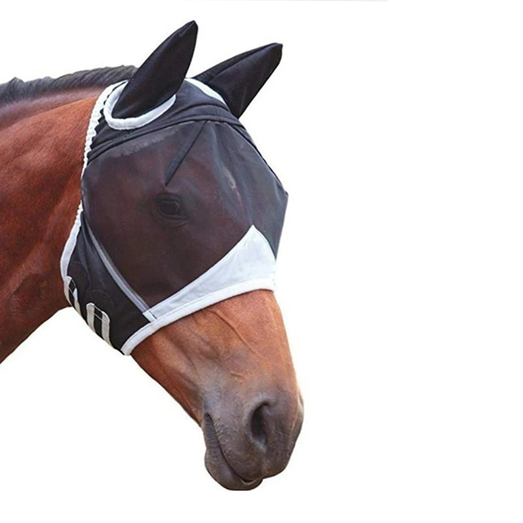 Maschera per mosche per cavalli di grado professionale - Maschera per mosche traspirante comoda e regolabile Durevole e leggera per cavalli Blu