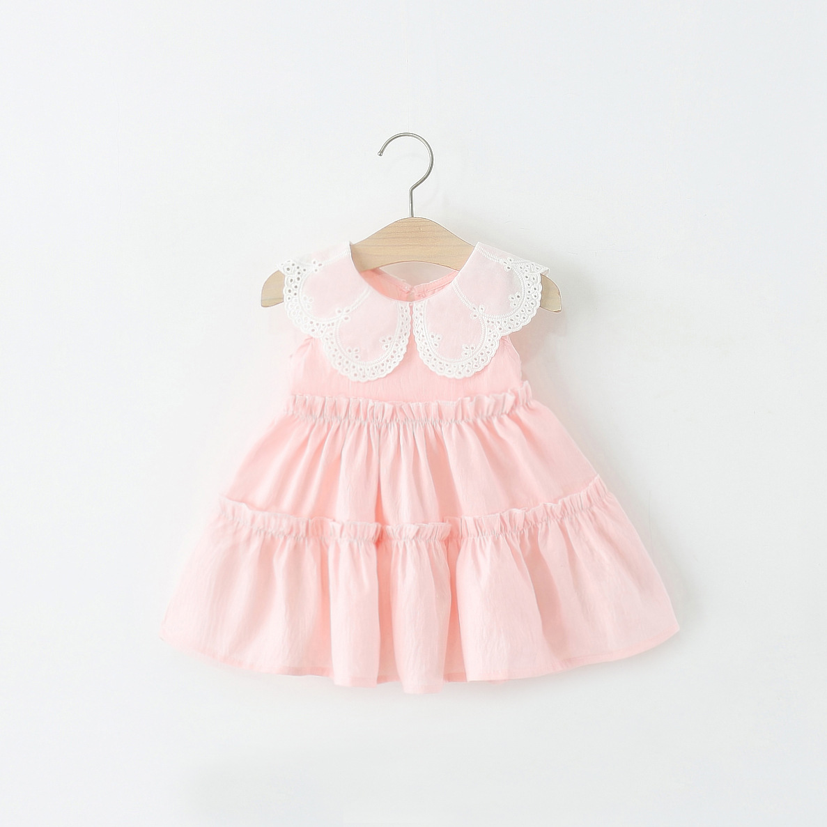 Sweet White Petal Lapel Baby Girl Dress, Summer New Simple Style Solid Color Children'S Sleeveless Clothes (9 Months-4 Years)