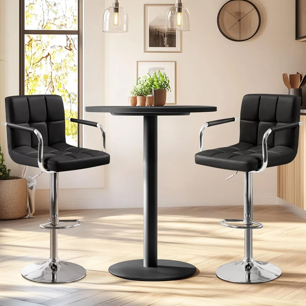 Bar Stools Set of 2, PU Leather Adjustable Swivel Barstools, Hydraulic Kitchen Counter Height Bar Chairs with Armrest