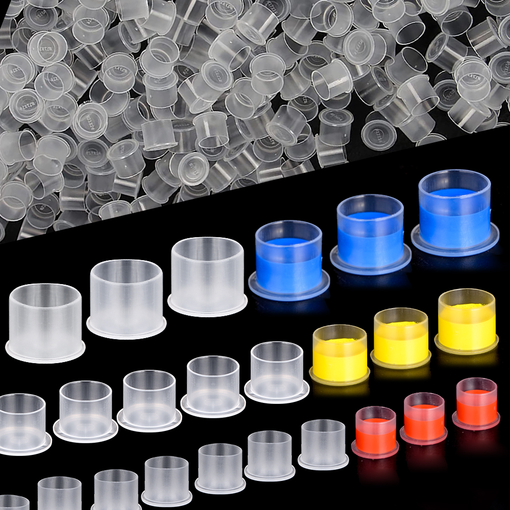 100 pièces POSEIDON gobelets d'encre de tatouage avec Base en plastique jetable Pigment clair maquillage Permanent accessoire de tatouage gobelets d'encre de tatouage